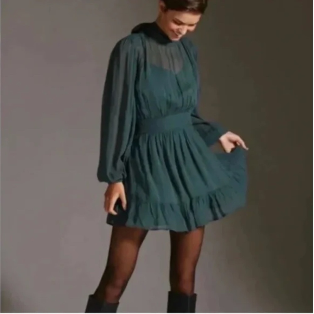 ⭐️ Let Me Be Mock Neck Sheer Floral Boho Peasant Hipster Hippie Art Mini Dress